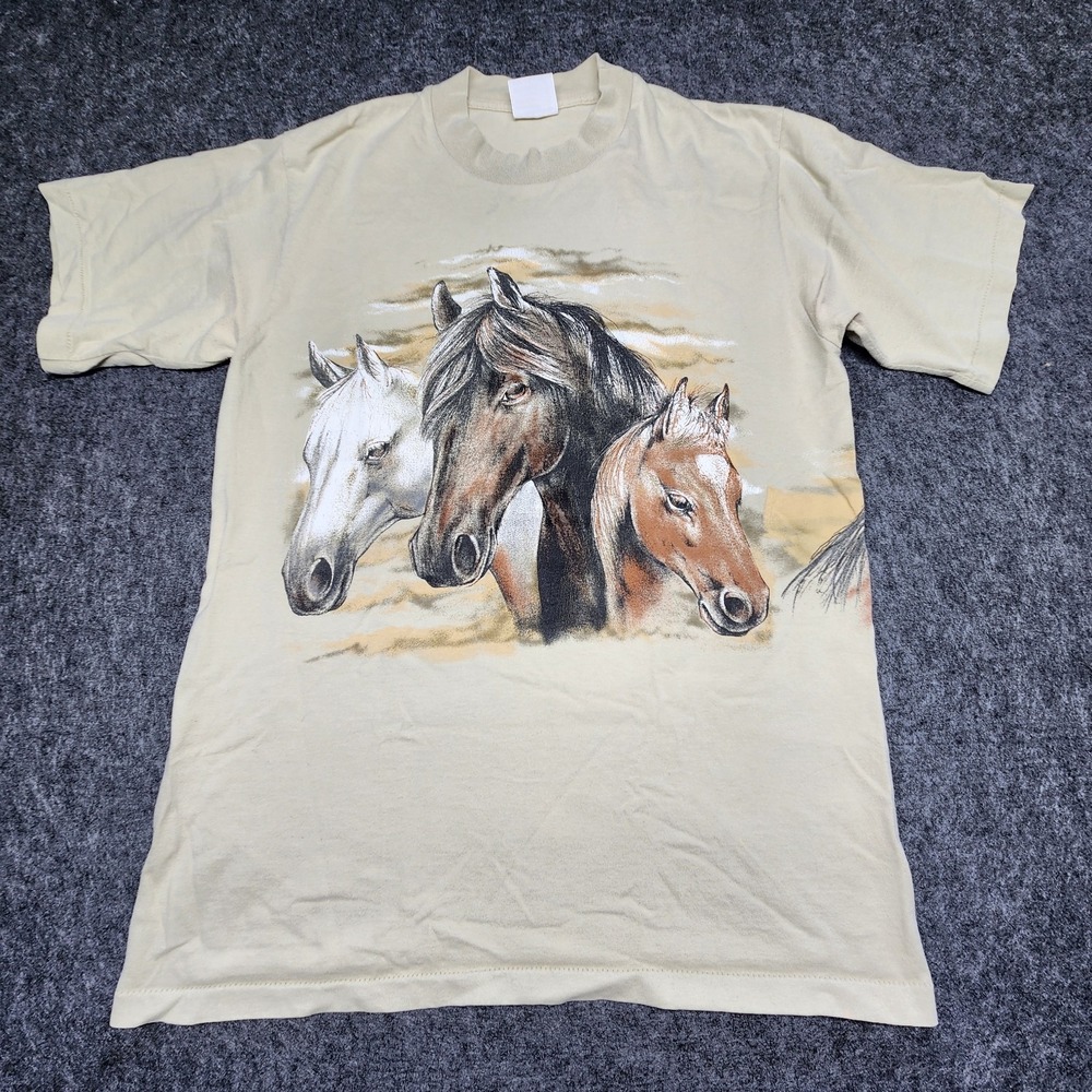 Hazelwoods VTG Single Stitch Tshirt Wrap Around Graphic Horse Western Large